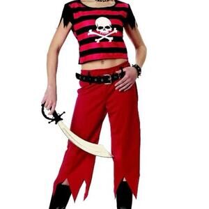 Hook Pirate Costume lost boys Red Black Shirt Pants California Costume L 12